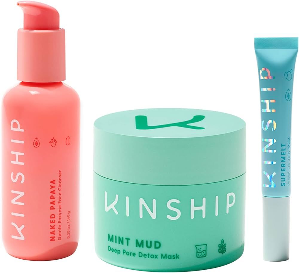 Kinship Face + Lip Care Bundle - Includes 1 Naked Papaya Face Cleanser(5.25oz), 1 Mint Mud Pore D... | Amazon (US)