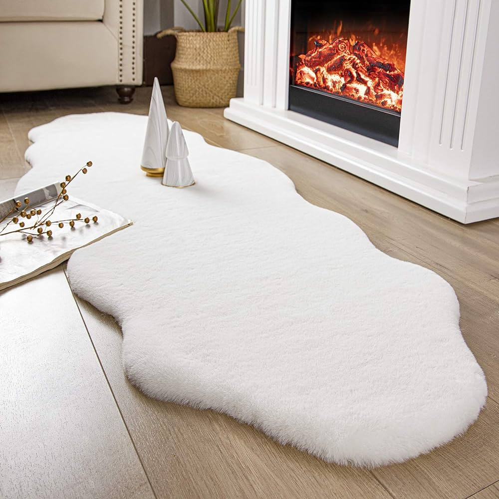 Ashler Faux Rabbit Fur Rug, White 2x6 ft Soft Fluffy Faux Fur Runner Rug, Shaggy Area Rug for Bed... | Amazon (US)