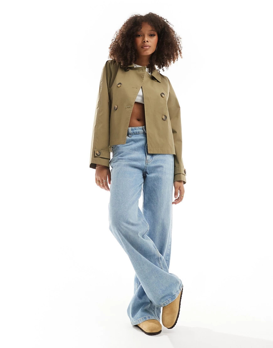 ONLY short trench coat in khaki-Green | ASOS (Global)