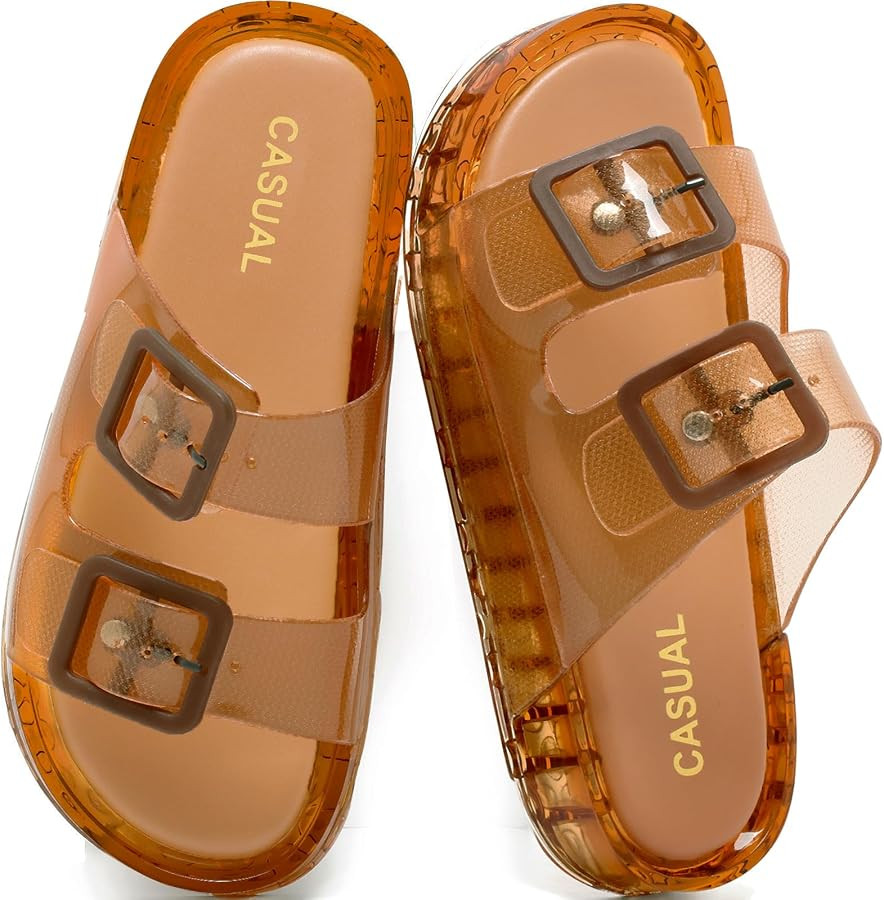 Women Jelly Sandals - Lightweight & Water-Resistant Pool Slides with Double Adjustable Buckle Non... | Amazon (US)