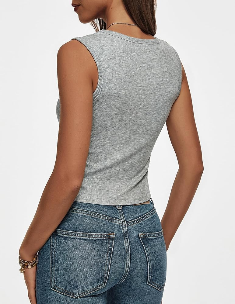 Women Wide Strap Ribbed Cropped Tank Tops 2026 Summer Trendy Crop Top Tight Fit Basic Sleeveless ... | Amazon (US)