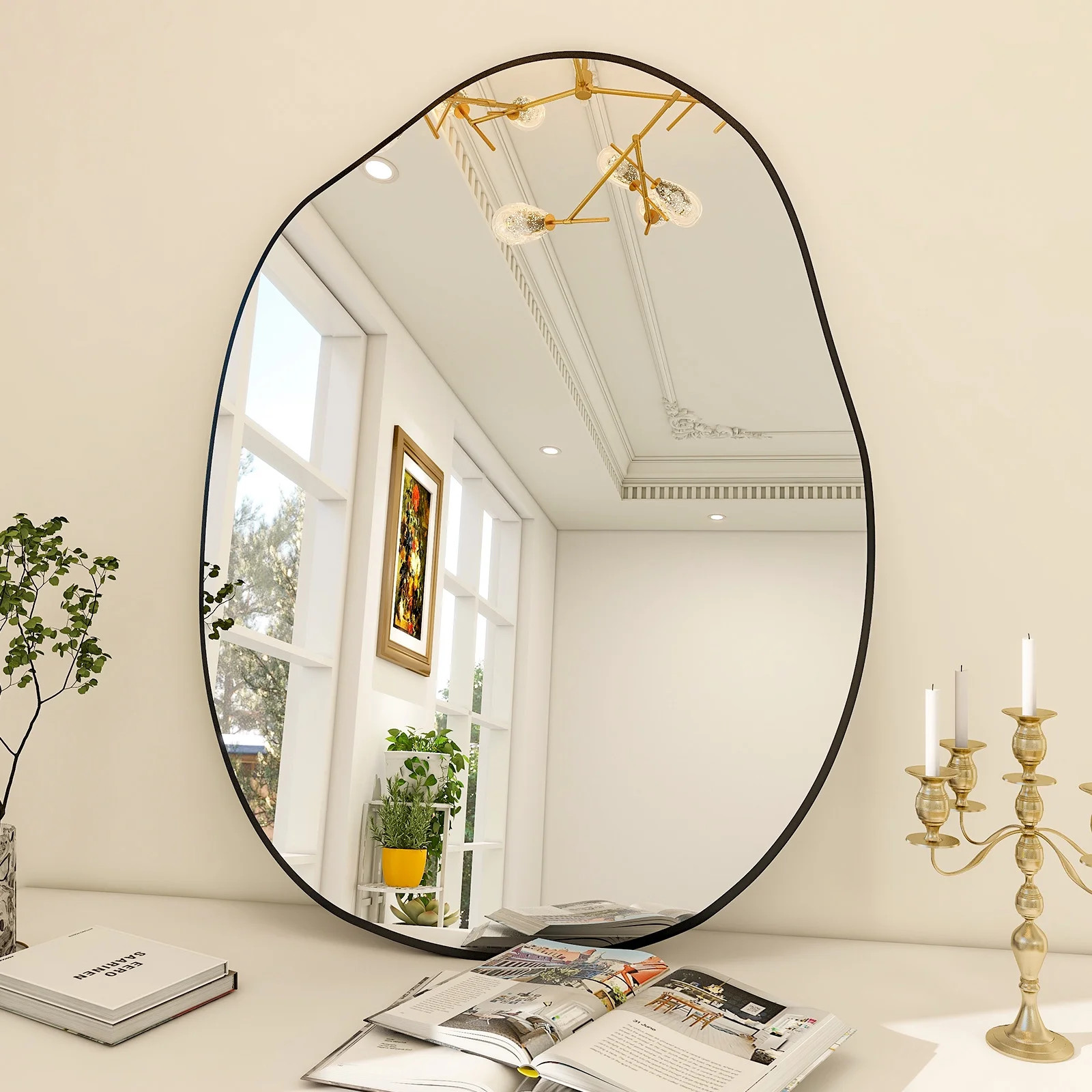 BEAUTYPEAK 24" x 32" Vanity Mirror Wall Wavy Mirror Bathroom Mirror Decor , Black | Walmart (US)