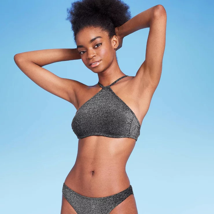 Women's High Next Halter Bralette Bikini Top - Wild Fable™ Black Lurex | Target