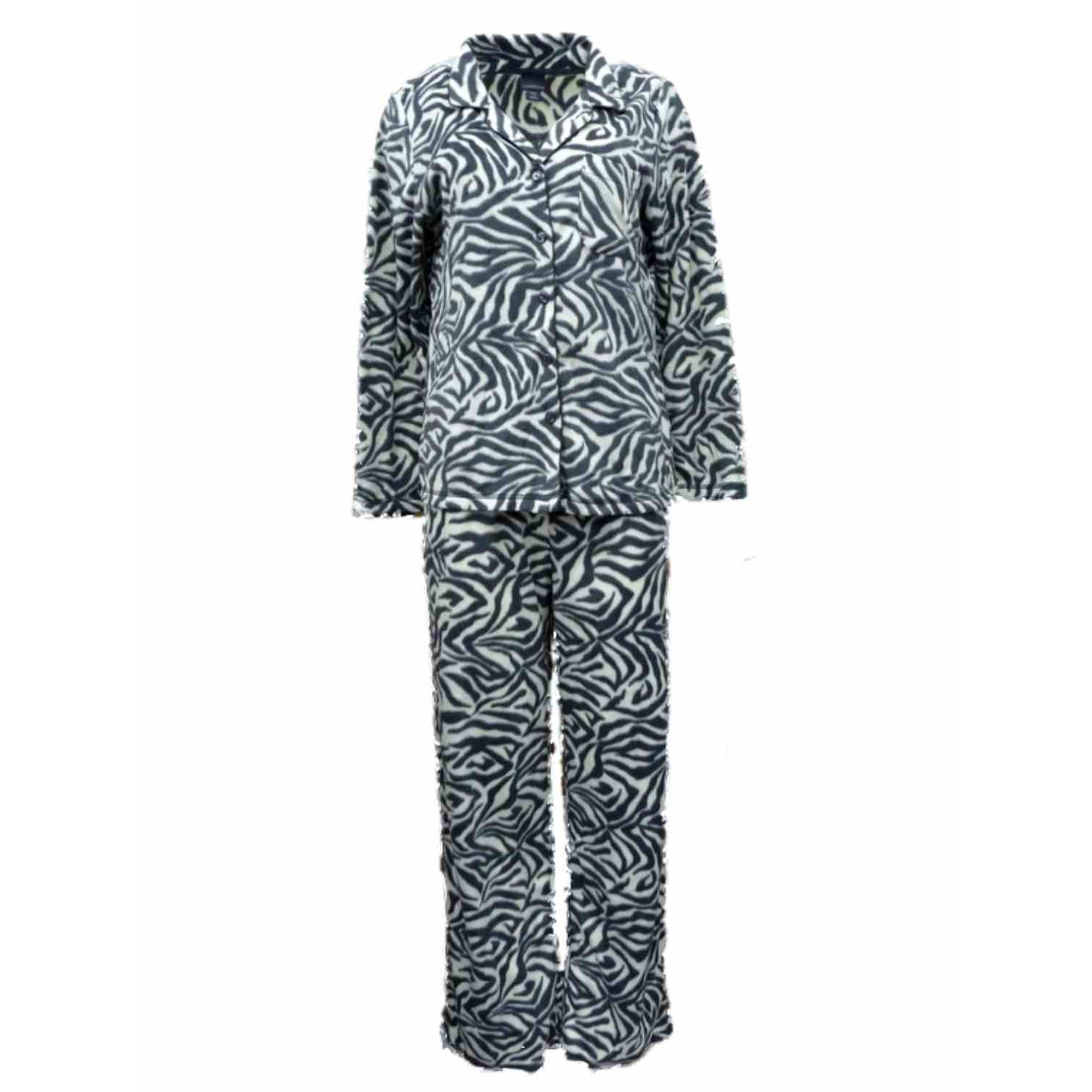 Covington Womens Gray Zebra Print Fleece Pajamas Pajama Set PJs Small | Walmart (US)