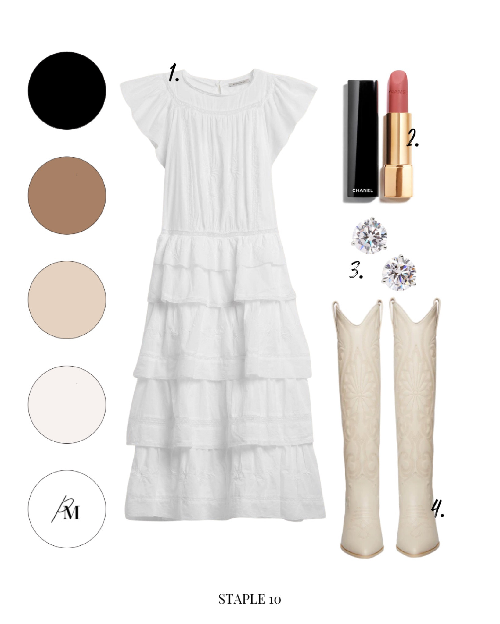 staple ‘23

banana republic selene embroidered dress 
chanel rouge lipstick 
Steve Madden lasso bone boot 

#LTKstyletip #LTKFind #LTKSeasonal