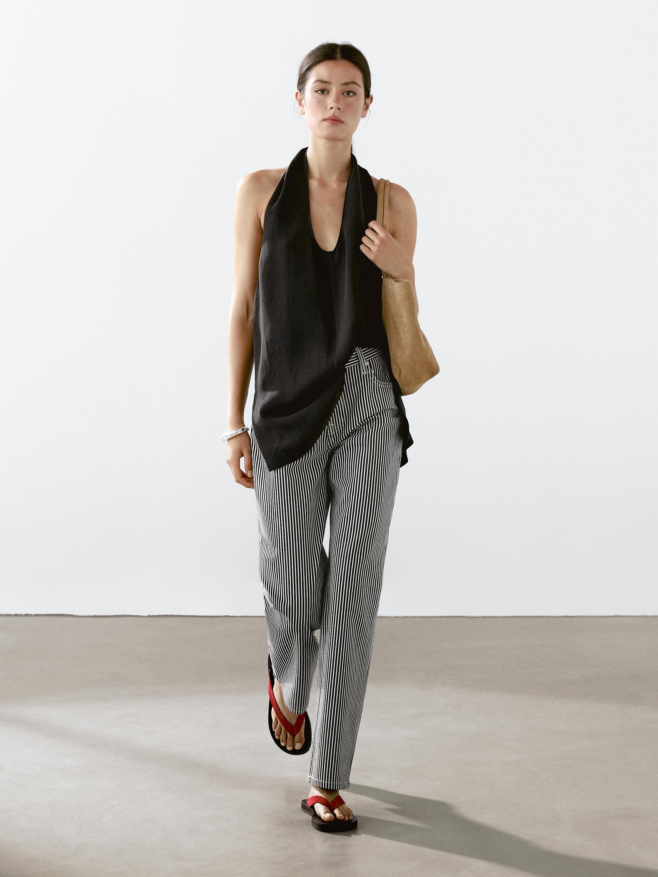 Striped low-rise straight-leg jeans | Massimo Dutti UK