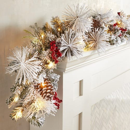 LED Pre-Lit Snowy Faux Pine Berries 6' Garland | Pier 1 Imports
