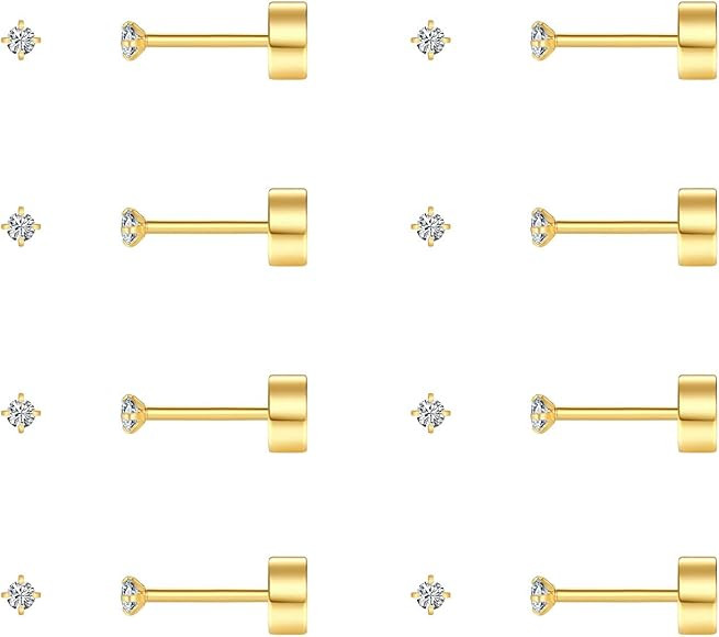 FOSIR 8 Pairs 20G Tiny Cartilage Stud Earrings for Women Men Flatback Earrings Stainless Steel Cubic | Amazon (US)