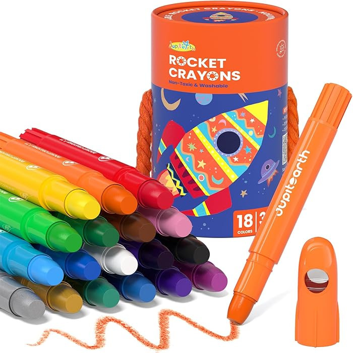 JUPITEARTH 18 Colors Twist Crayons for Toddlers 1-3, Non-Toxic Washable Crayons for Ages 4-8 with... | Amazon (US)