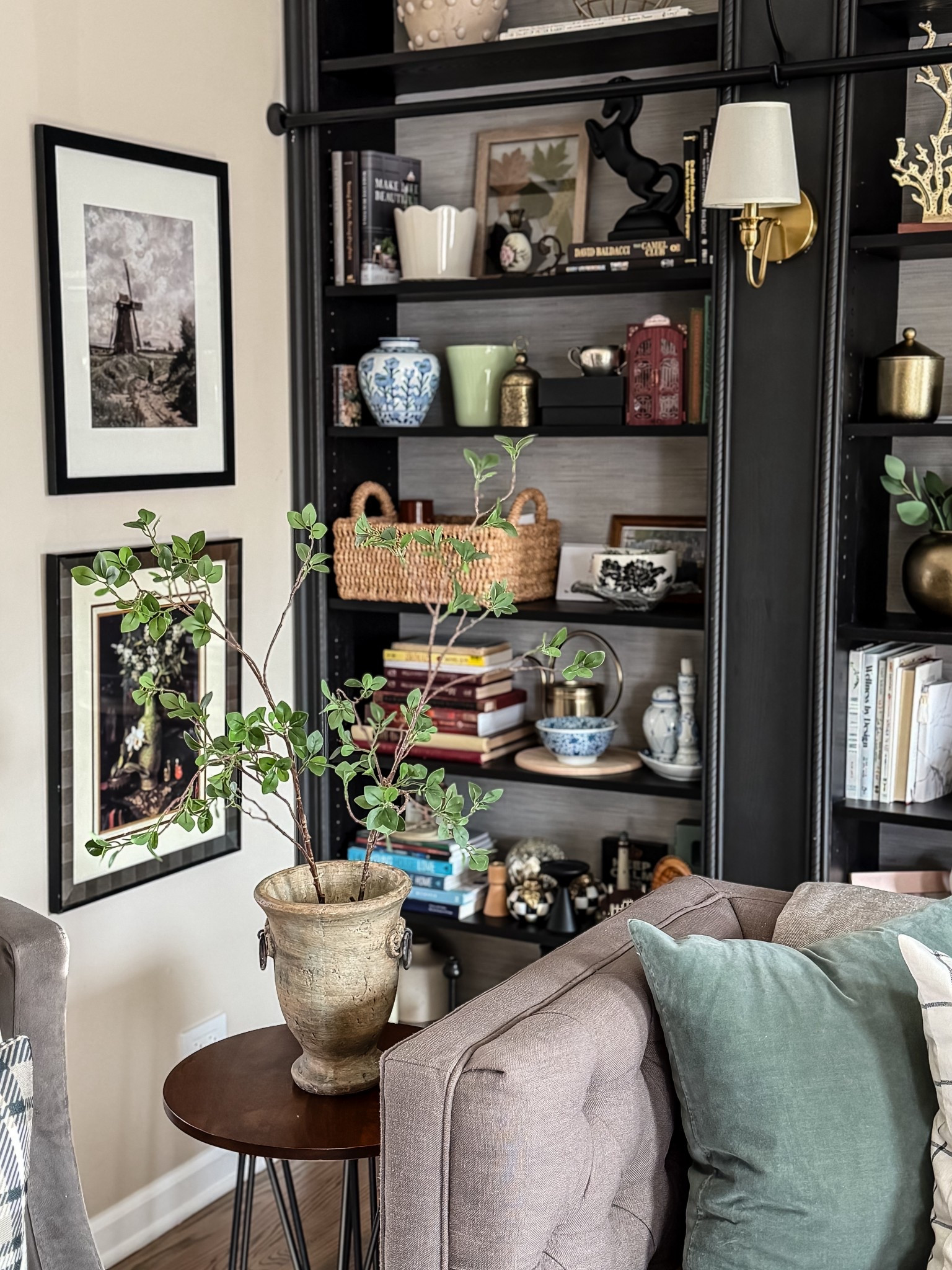 Cozy library room corner! Home decor shelf styling ideas! 

#LTKHome #LTKSaleAlert #LTKFindsUnder50