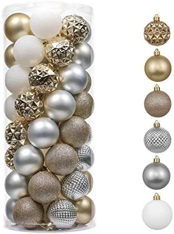 Valery Madelyn 50ct 60mm Elegant Gold and White Christmas Ball Ornaments, Shatterproof Christmas ... | Amazon (US)