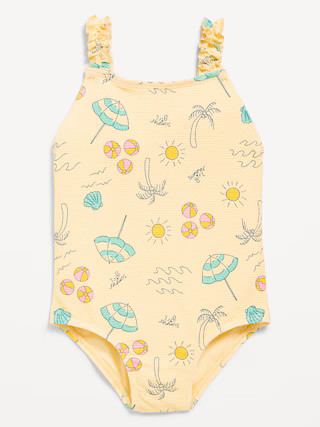 Printed Textured Ruffle-Strap One-Piece Swimsuit for Toddler Girls | Old Navy (US)