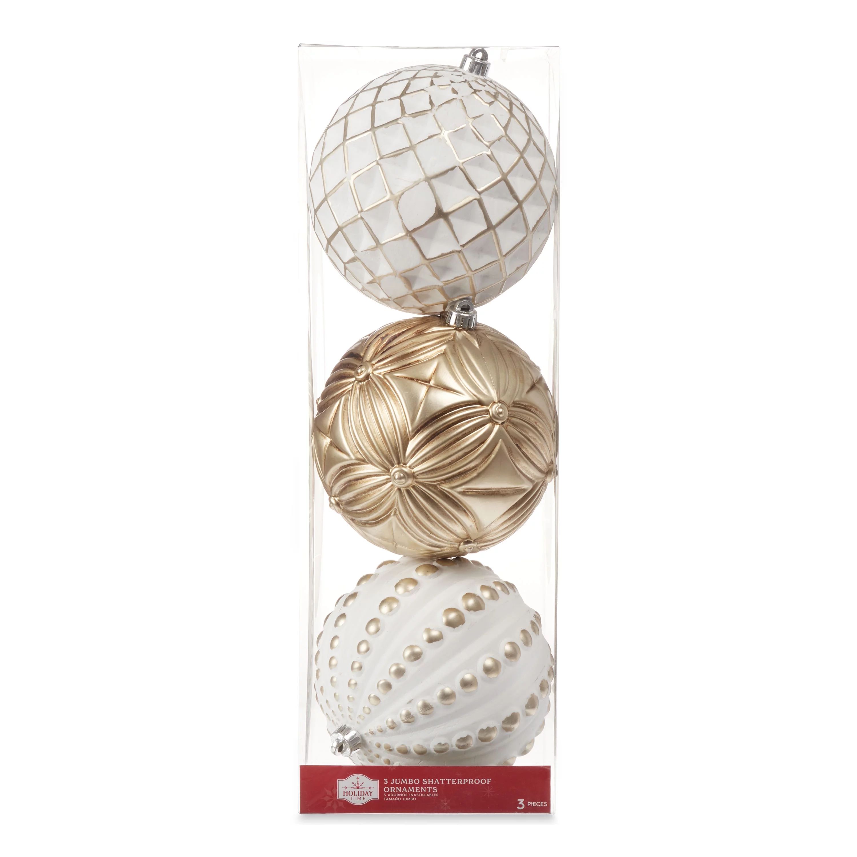 Holiday Time Champagne and White Shatterproof Ball Christmas Ornaments, 3 Count | Walmart (US)