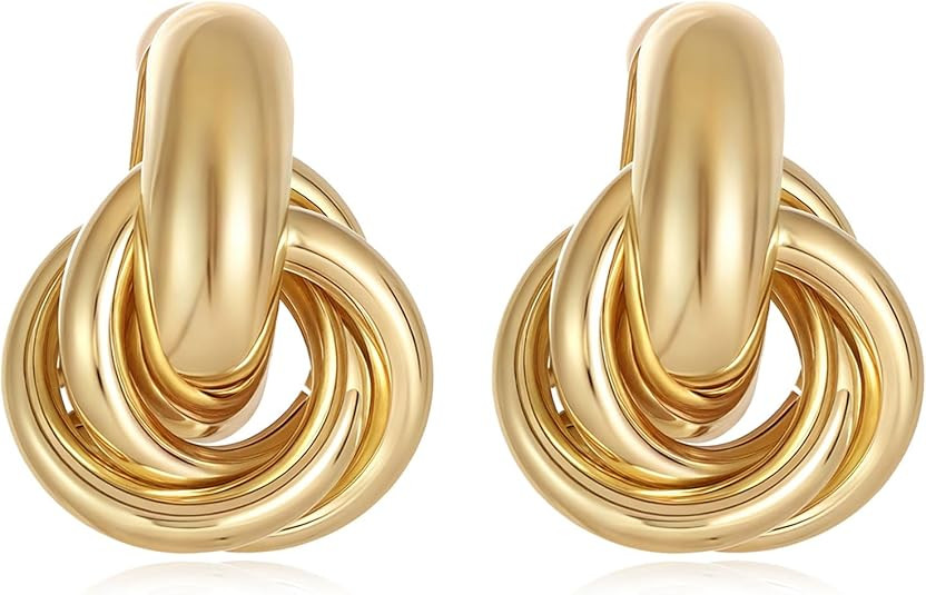 14K Gold Plated Knot Earrings for Women Gold Silver Earrings Heart Link Drop Dangle Earring Chunk... | Amazon (US)