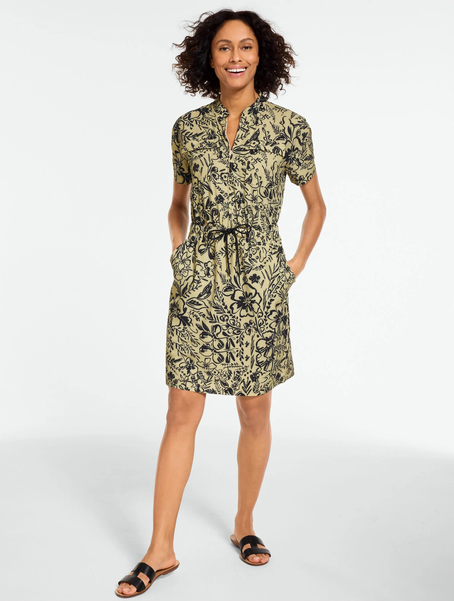 Lightweight Woven Stretch Half Zip Dress - Garden Floral | Talbots