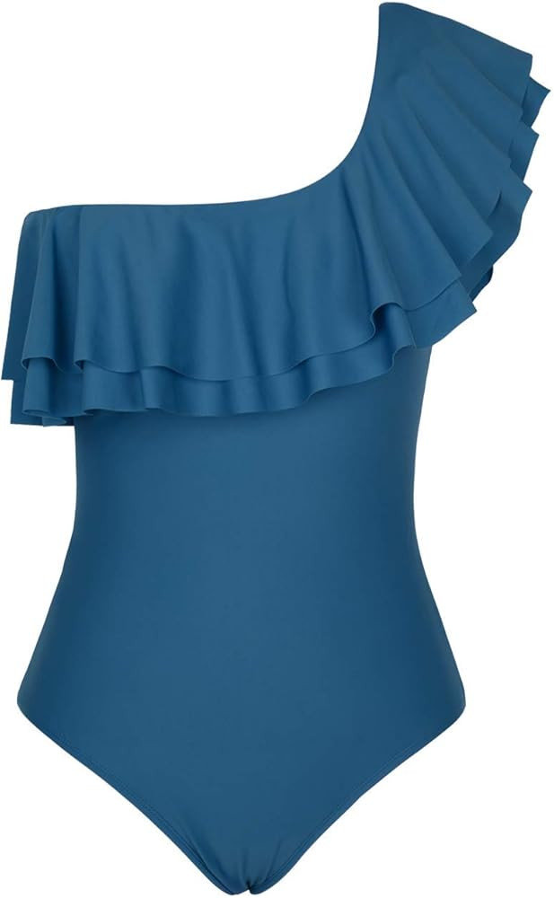 Hilor Women's One Shoulder Swimwear Asymmetric One Piece Swimsuits Ruffled Bathing Suits | Amazon (US)