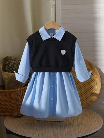 SHEIN Genkimix Kids Young Girl Casual And Elegant Urban Commute College Style Wide Shoulder Jumps... | SHEIN