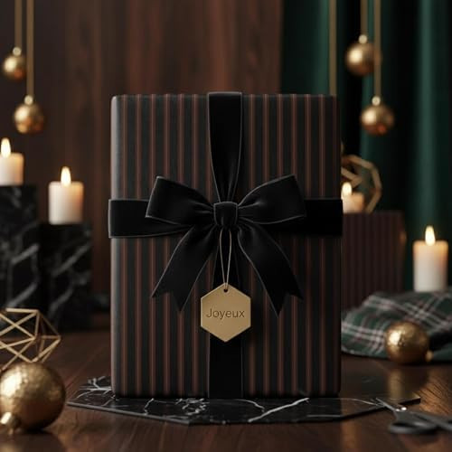 Gldnleaf Black & Brown Stripe Christmas Wrapping Paper, Bulk Gifts Wrap Roll, Elegant Modern Holi... | Amazon (US)