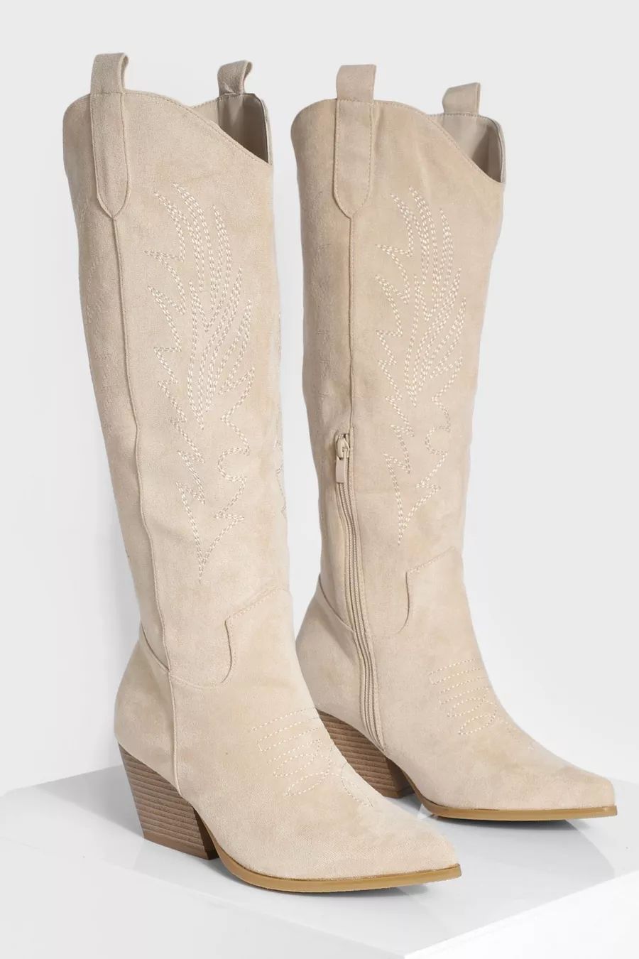 Knee High Embroidered Western Cowboy Boots | Boohoo.com (US & CA)