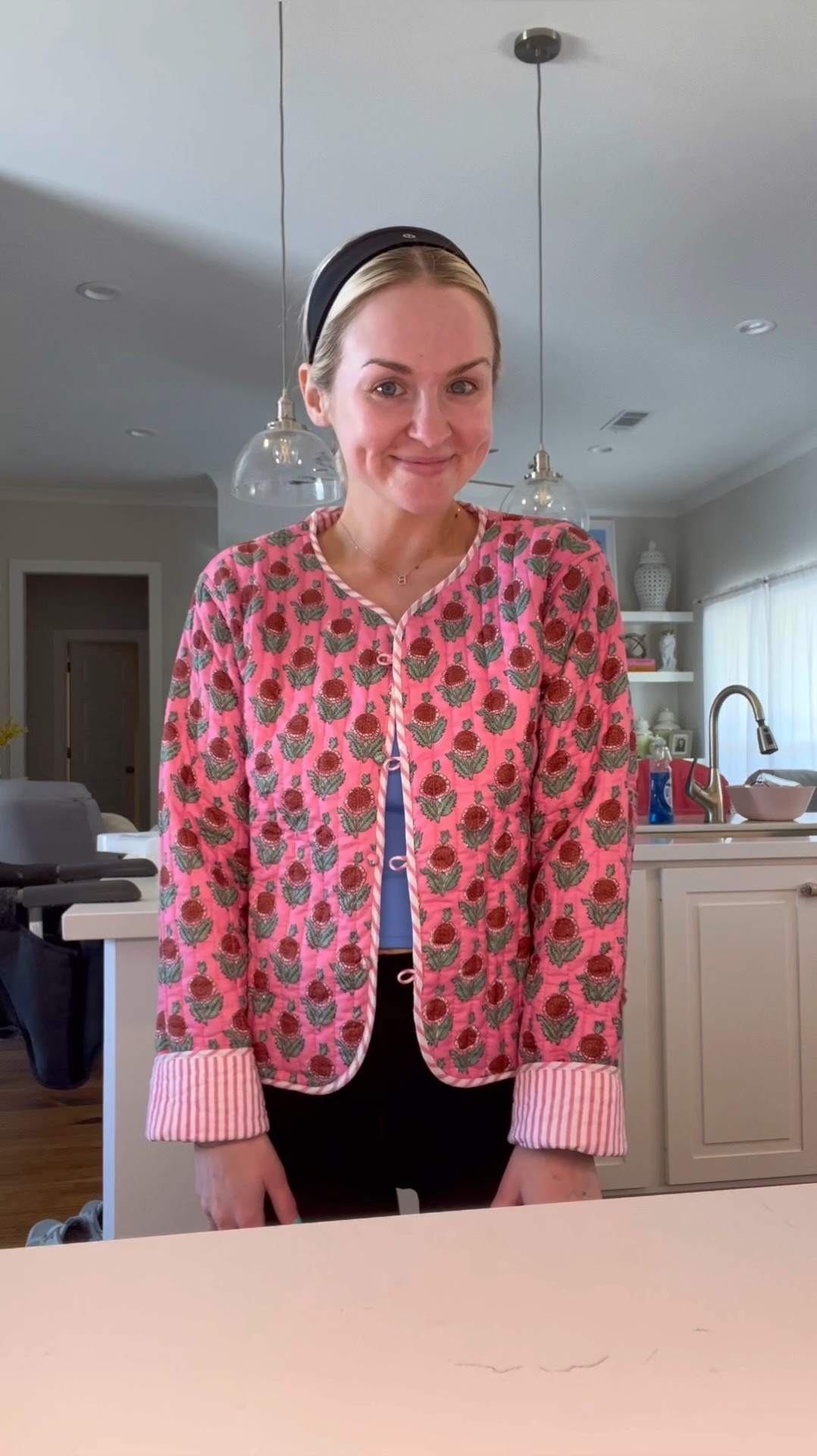 Pink quilted jacket / Indian hand block print fabric quilted jacket
Size: MD (I’m normally XS, size up 2 sizes) 

#LTKSeasonal #LTKstyletip #LTKunder50