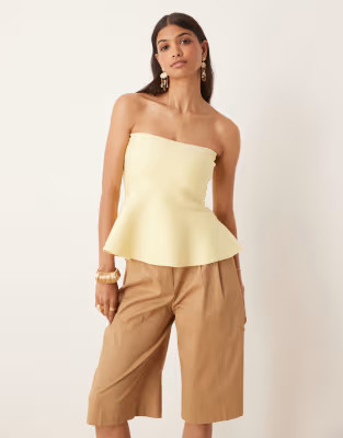 ASOS DESIGN knitted structured hem longline bandeau top in buttermilk | ASOS (Global)