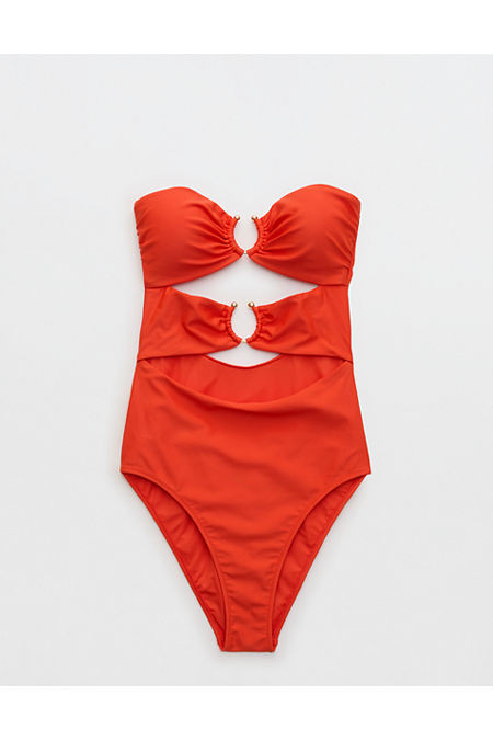 Aerie Horseshoe Ring Cut Out One Piece Swimsuit Women's Orange Flare XXS | Aerie