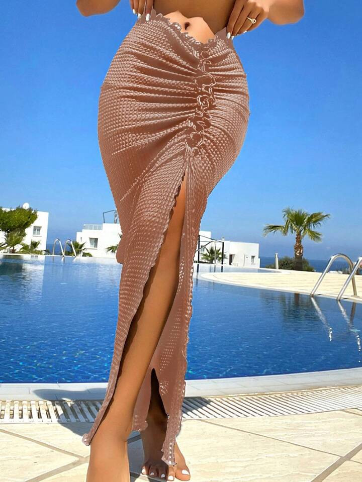SHEIN Swim Ladies' Plain Waffle Grid Beach Cover-Up Skirt, Suitable For Summer,Summer Beach | SHEIN
