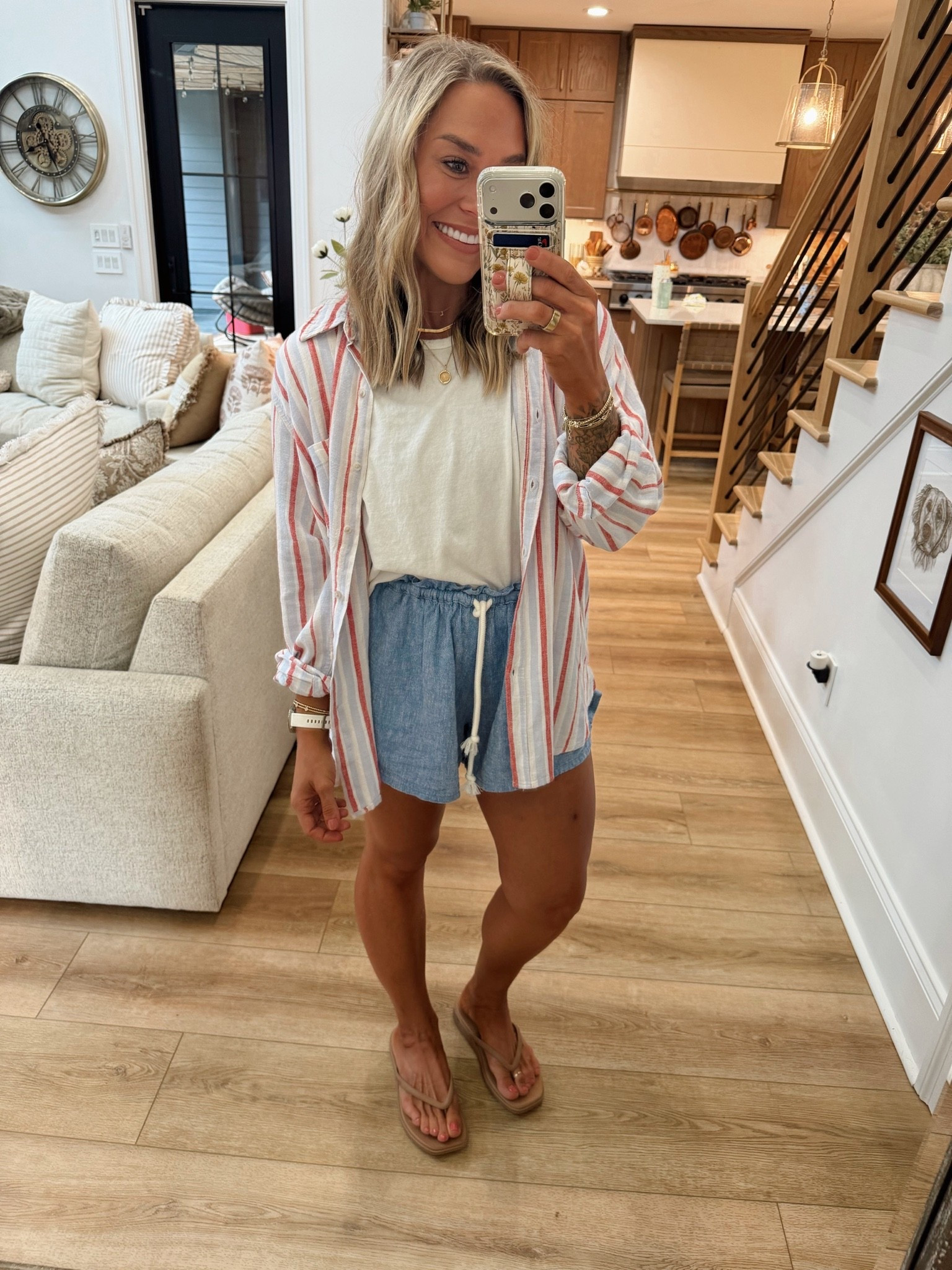 Another cutie button up for summer! Lightweight & so comfy! Sized up to a L for more room 🇺🇸🫶🏼 S in tee, M shorts! 

@Target / casual cute / target fashion / summer style / Holley Gabrielle

#LTKootd #LTKSeasonal #LTKPetite