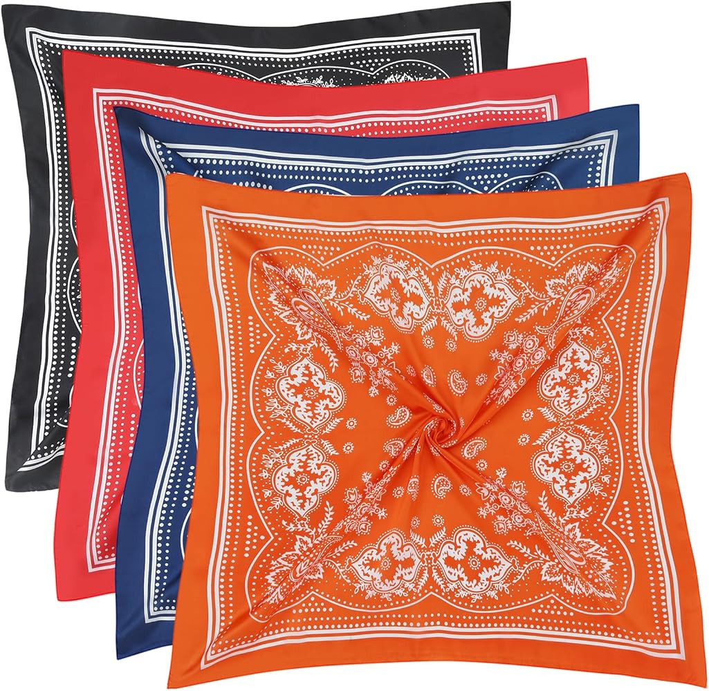 4 Pcs 27.5'' x 27.5'' Satin Silk Head Scarf Hair Scarves Large Bandanas Neck Scarf for Women Girl... | Amazon (US)