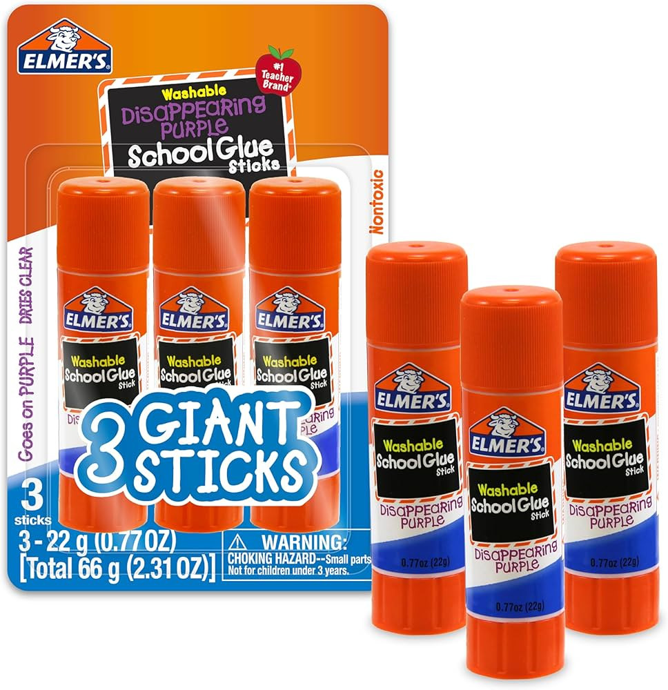 Elmer's Disappearing Purple School Glue Sticks, Washable, 22 Grams, 3 Count | Amazon (US)