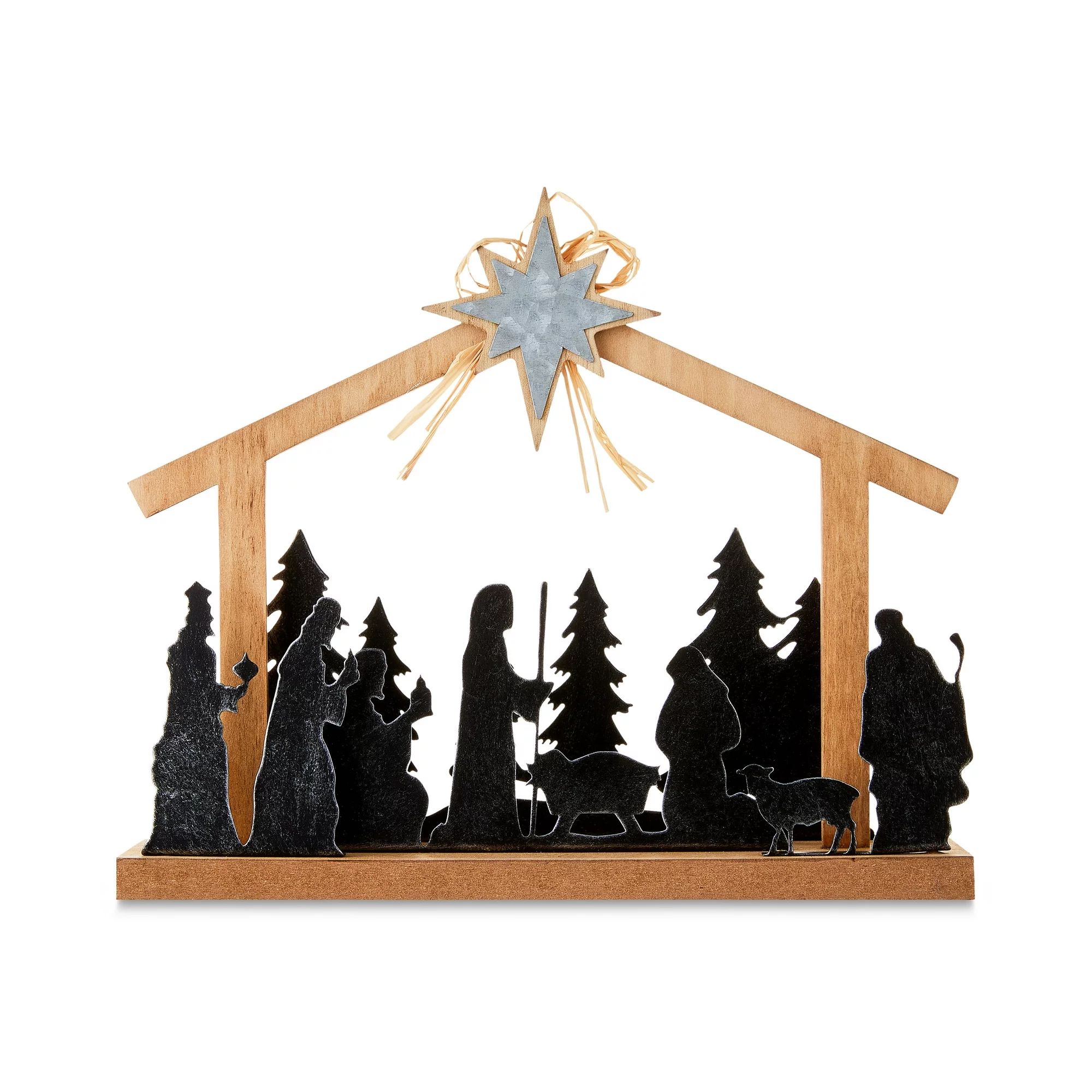 8.25 inch Height Holiday Time Nativity Scene Tabletop Decor, Black and Wooden - Walmart.com | Walmart (US)