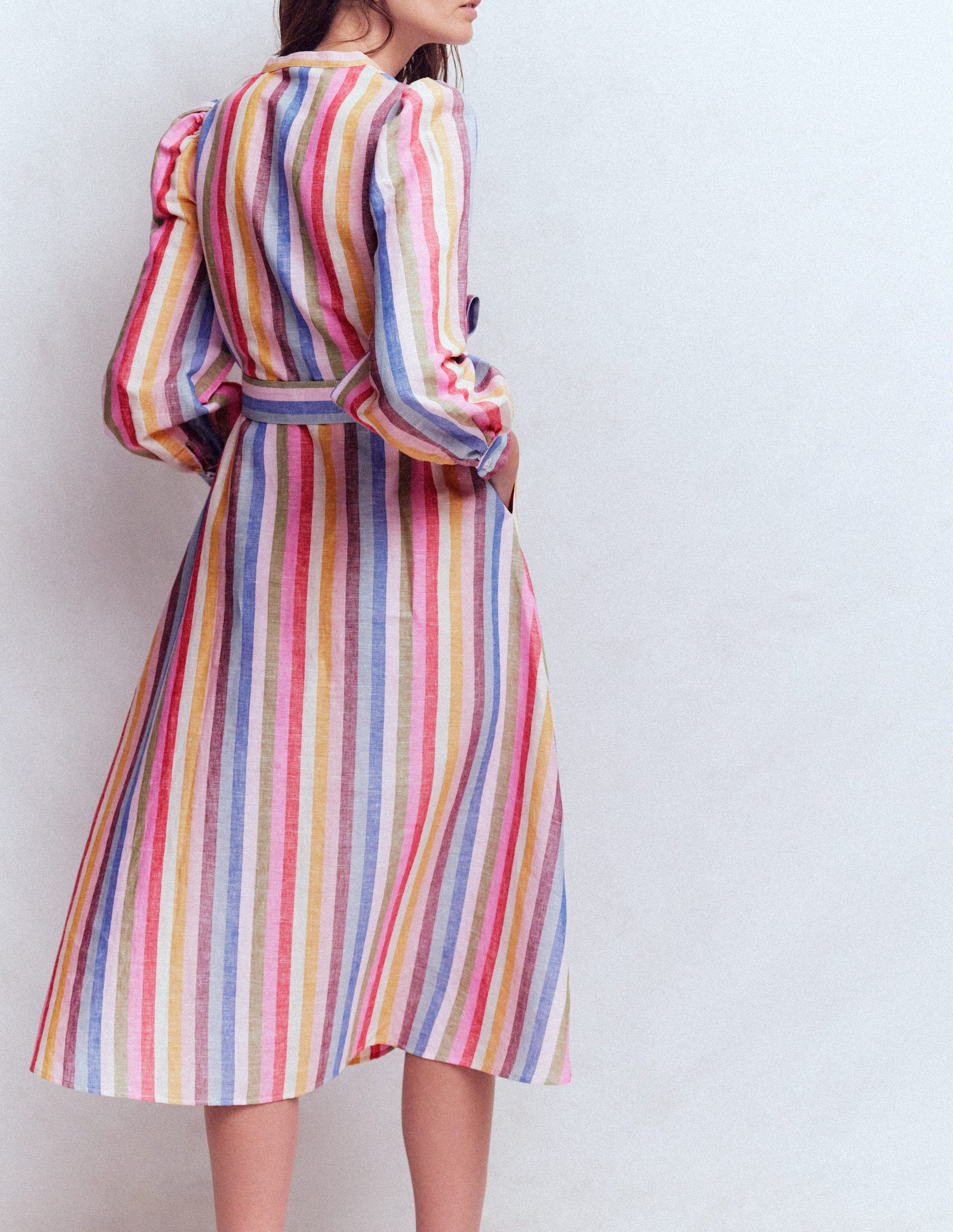 Ava Linen Blend Midi Dress-Pink, Green, Purple Multi | Boden (US)