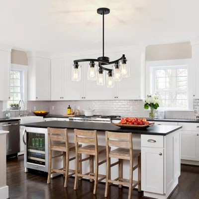 Modern Farmhouse Chandelier With Clear Glass Shade, Adjustable Hanging Light Fixture For Dining Room, Kitchen Island, And Living Room | Wayfair North America
