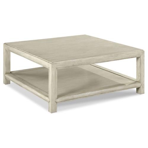 Woodbridge Aurora French Country Luna White Ash Wood Shelving Square Coffee Table | Kathy Kuo Home