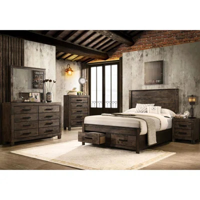 Queen Storage Bed In Rustic Style With Stable Legs And Attractive Handles Wood Construction | Wayfair North America