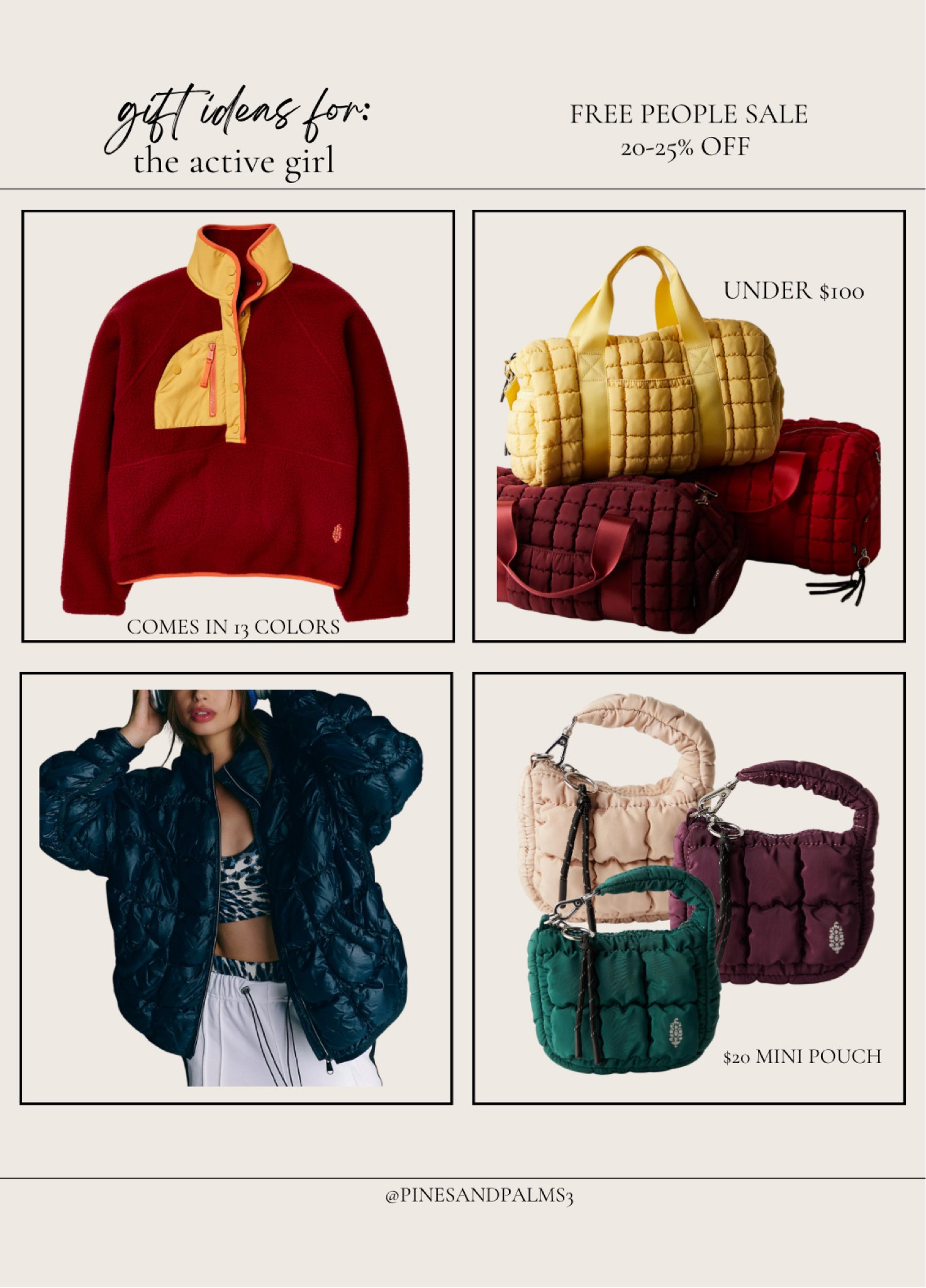 Gift ideas 
Free people sale items 
Spend $250 get 20% off 
Spend $500+ get 25% 

Only sale of the year!

#LTKHoliday #LTKGiftGuide #LTKFindsUnder100