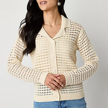 a.n.a Womens Long Sleeve Button Front Pointelle Cardigan, Color: Birch - JCPenney | JCPenney