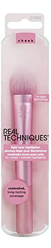 Real Techniques Light Layer Highlighter Makeup Brush, For Cream & Powder Highlighter, Controlled, Long Lasting Coverage, Tri Layer Cruelty Free Bristles, Pink, 1 Count | Amazon (US)