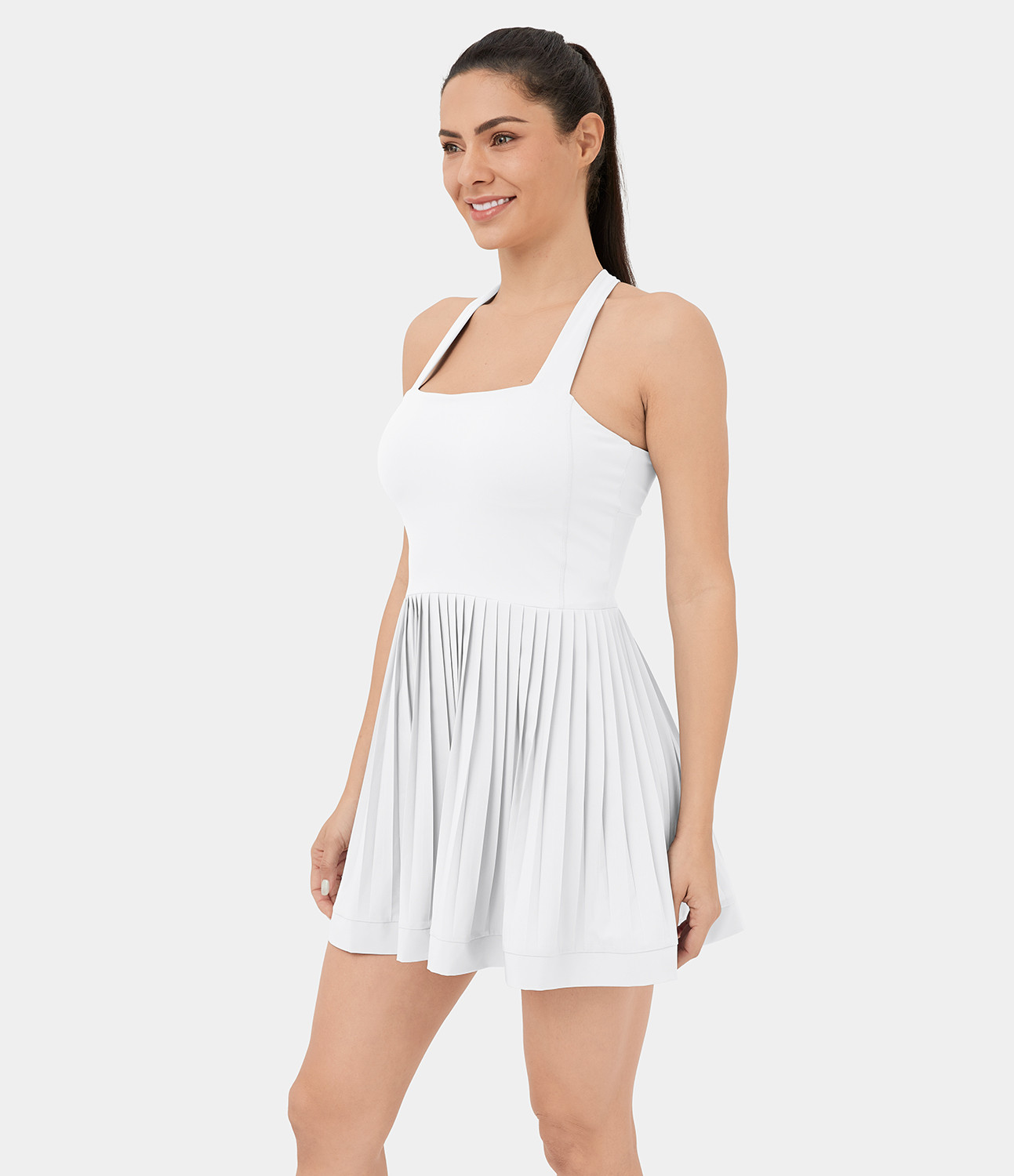 Women's Breezeful™ Square Neck Side Zipper Backless Crisscross 2-in-1 Side Pocket Pleated Mini ... | HALARA