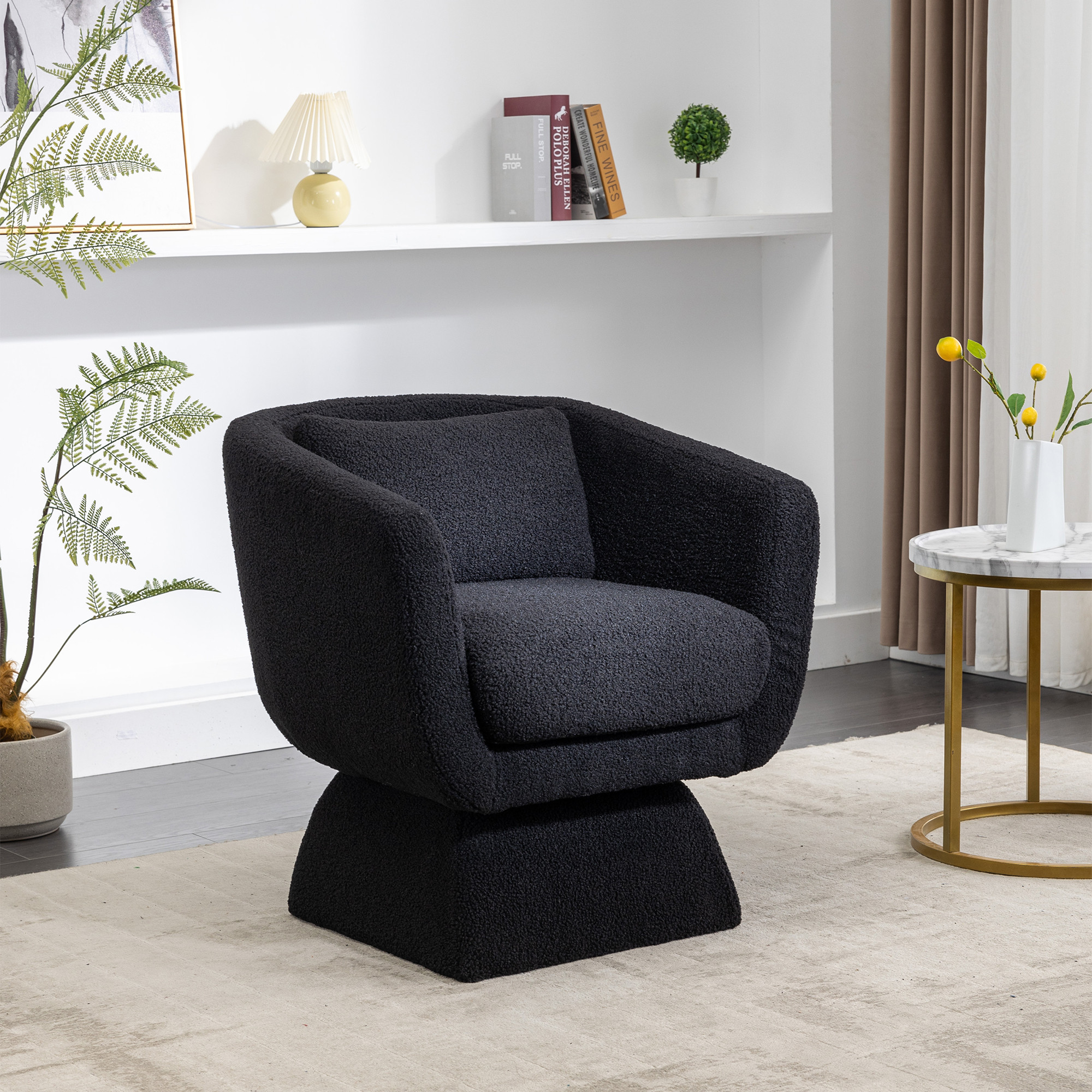 360 Degree Swivel Boucle Chair, Comfy Accent Sofa Chair with A Small Pillow, Modern 28"W Club Arm... | Walmart (US)