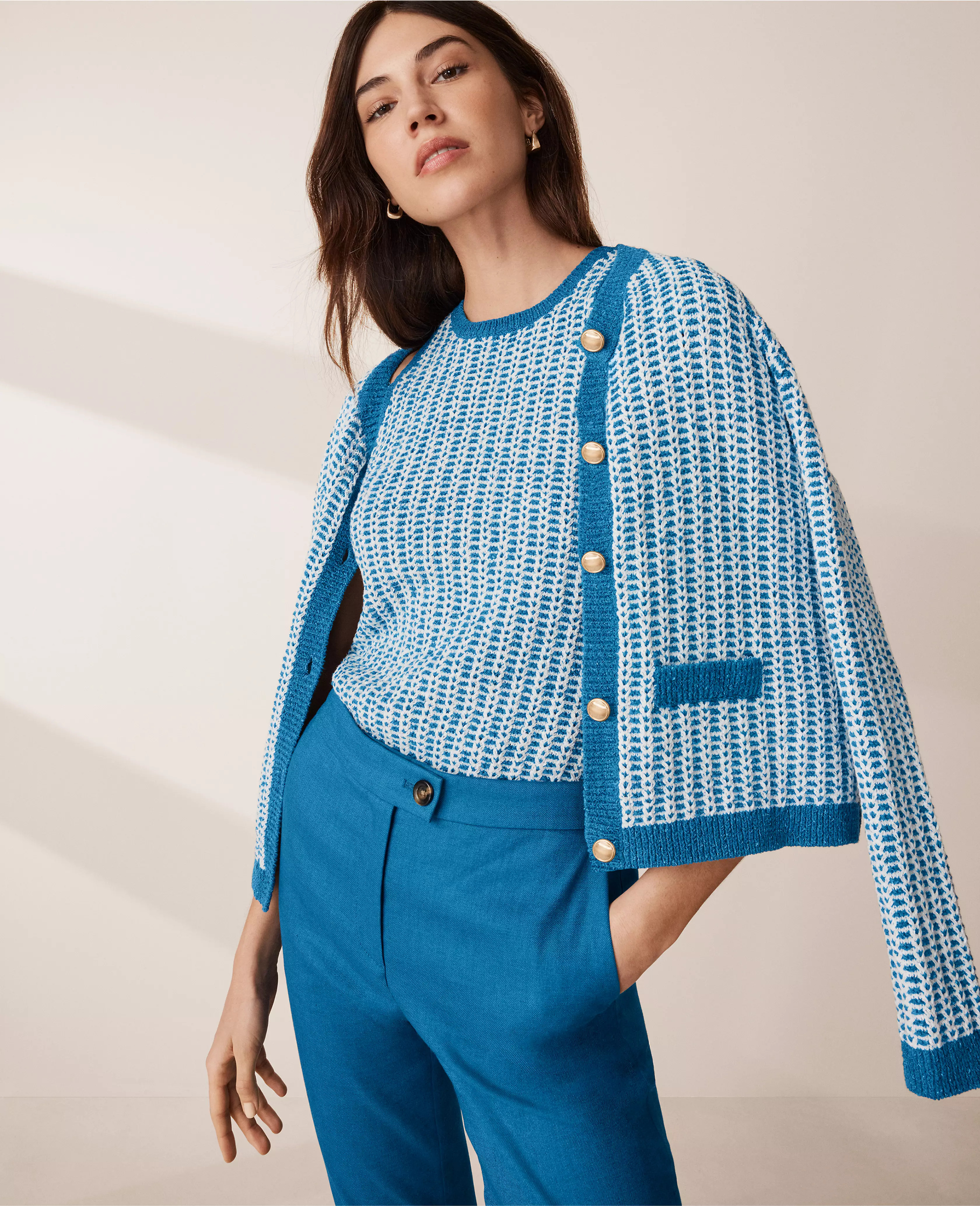 Two Tone Stitched Sweater Jacket | Ann Taylor (US)