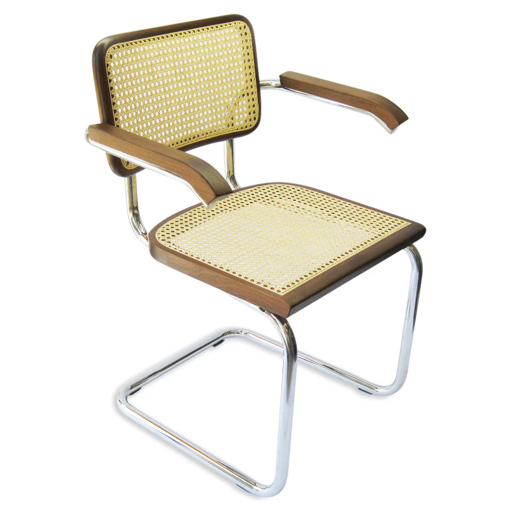 Breuer Chair Company Cesca Cane Arm Chair in Chrome and Walnut (Single) | Bed Bath & Beyond