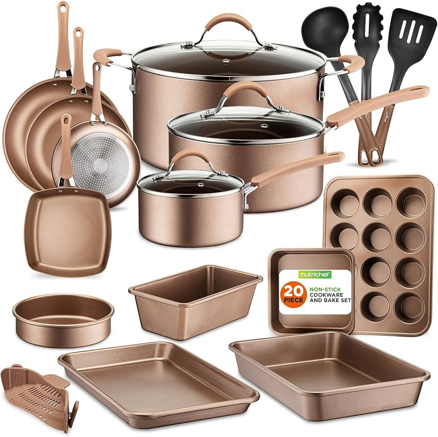 Nutrichef 20 Piece Professional Home Kitchen Cookware and Bakeware, Pots and Pans Set Non Stick K... | Amazon (US)