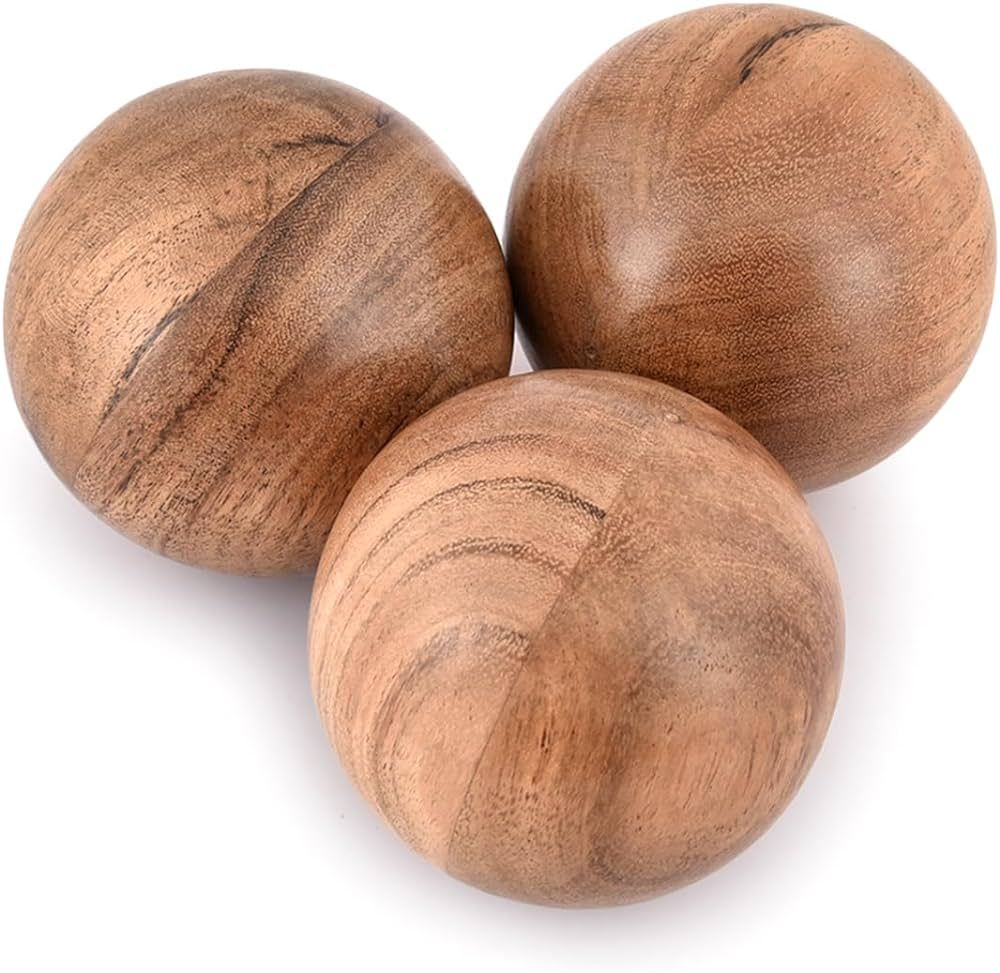 NIRMAN Decorative Acacia Wood Round Balls Set of 3 for Christmas Decorative Bowls Table Centerpie... | Amazon (US)