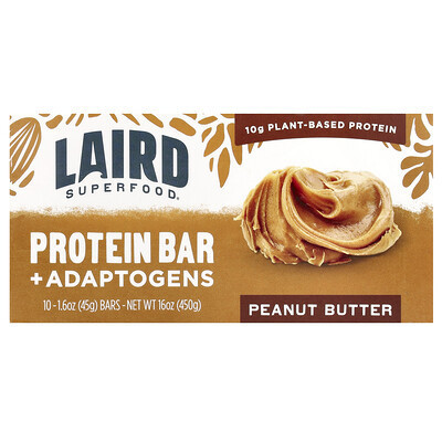 Laird Superfood, Protein Bar + Adaptogens, Peanut Butter, 10 Bars, 1.6 oz (45 g) Each | iHerb