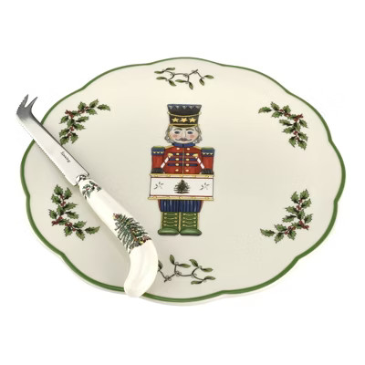 Spode Christmas Tree Nutcracker Cheese Plate With Knife - Plate: 9 in/Knife: 8.75 in | Target