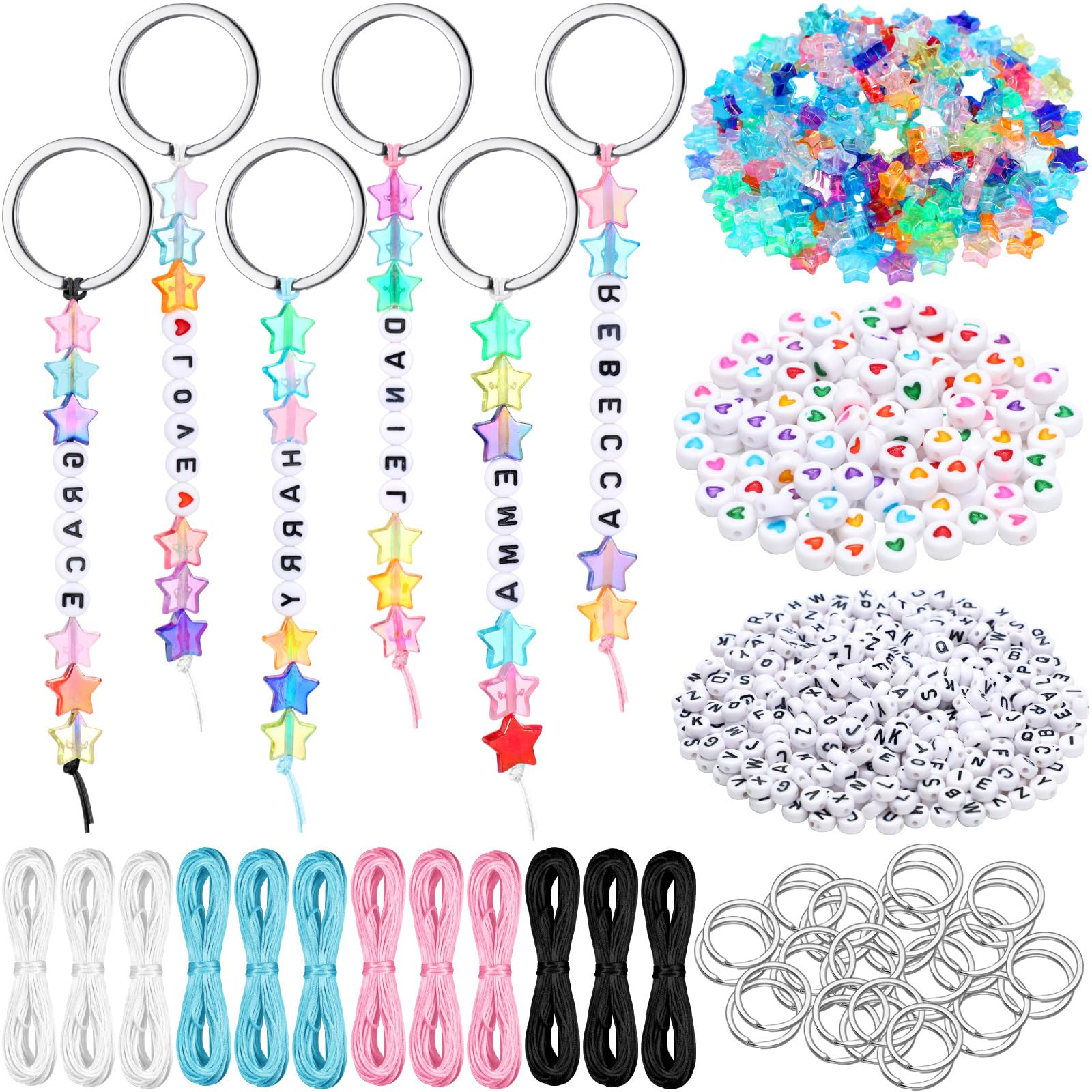 Landical DIY Bead Keychain Kit Key Chain Making Craft Adjustable Letter Beads Strings Mama Keychain Gift Alphabet Bead Jewelry Key Ring Backpack Accessories for Party Favor | Amazon (US)
