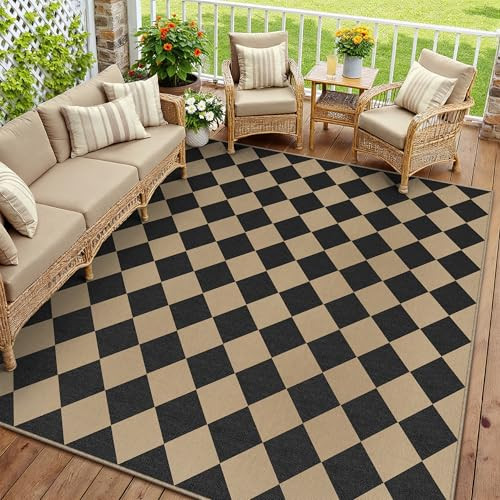 8x10 Checkered Easy Jute Area Rug for Living Room Large Checkerboard Washable Indoor Outdoor Carp... | Amazon (US)