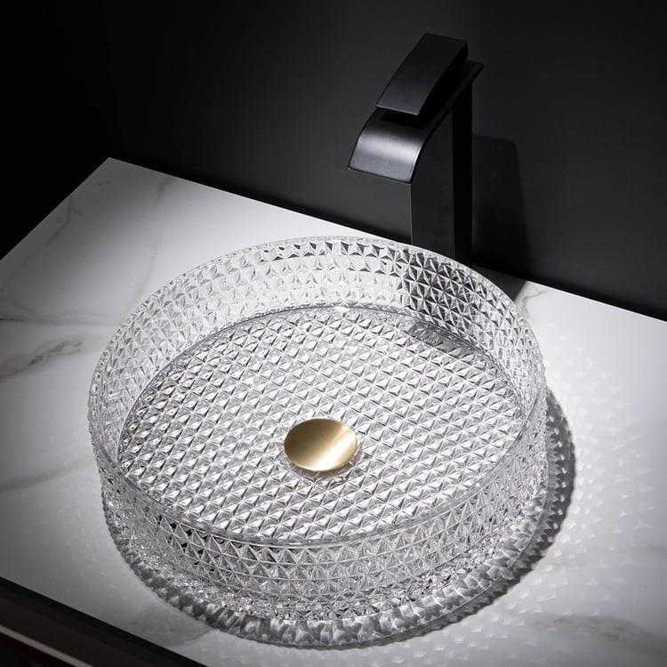 Vessel Transparent Diamond Shaped Crystal Glass Bathroom Wash Sink | Homary