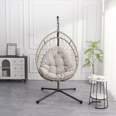 NAYSAYE Patio Swing Egg Chair with Stand Cushion and Pillow for Backyard and Living Room Relaxation, Light Gray, 42.5"*32.5"*24.4" | Target